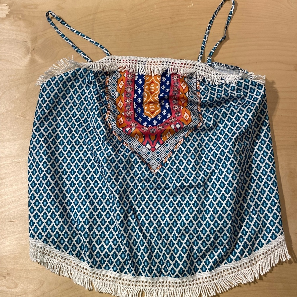 Shein CurveBohemian Blue Patterned Women's Strappy Tank 3XL (HF)
